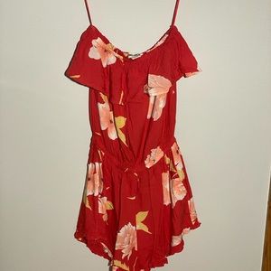 Red floral romper